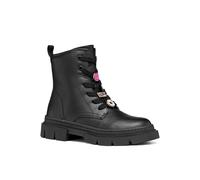 Schnürboots GEOX "J KARSYN GIRL", Mädchen, Gr. 34, schwarz, Lederimitat, Schuhe Schnürboots, Stiefelette mit Pins, Größenschablone zum Download (82171929-34) schwarz