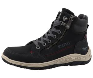 Schnürboots MUSTANG SHOES "Benedetto", Herren, Gr. 45, schwarz, Lederimitat, Basic, Schuhe Schnürboots, High Top Sneaker, Schnürboots mit Reißverschluss (61477331-45) schwarz