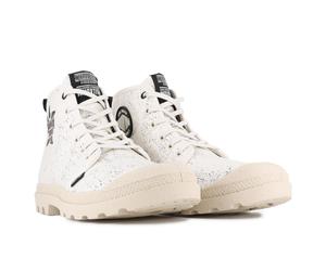 Schnürboots PALLADIUM "STRANGER THINGS X PAMPA DEMODOG", Herren, Gr. 44, weiß (cream weiß), Textil, Schuhe Schnürboots, Schnürstiefel aus Canvas mit Print (90940557-44) cream weiß
