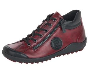 Schnürboots REMONTE, Damen, Gr. 44, rot (bordeaux, schwarz), Leder, Lederimitat, Schuhe Schnürboots, Flats, Komfortschuh, Boots mit seitlichem Reißverschluss (52366749-44) bordeaux, schwarz