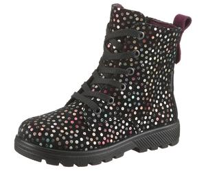 Schnürboots RICOSTA "Anni WMS: normal", Mädchen, Gr. 29, schwarz multi, Veloursleder, Glitzer, Schuhe Schnürboots, Glitzerschuh mit TEX-Ausstattung, Größenschablone zum Download (61450610-29) schwarz 