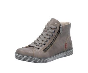Schnürboots RIEKER, Damen, Gr. 36, grau, Lederimitat, unifarben, Schuhe Schnürboots, Schnürstiefelette, Casual-Boots mit Reißverschluss außen (36529022-36) grau