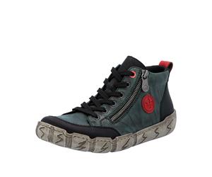 Schnürboots RIEKER, Damen, Gr. 37, grün (oliv, schwarz), Glattleder, Nubukleder, Schuhe Schnürboots, Sneakerboots, Schnürboots, Stiefelette mit weicher Innensohle (53457305-37) oliv, schwarz