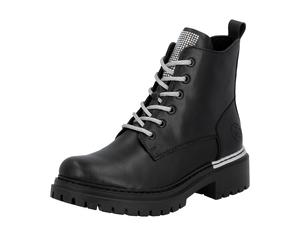 Schnürboots RIEKER, Damen, Gr. 37, wärmend, schwarz, Lederimitat, unifarben, Schuhe Schnürboots, Schnürstiefelette, Profilsohle, mit praktischem Innenreißverschluss (78716027-37) schwarz