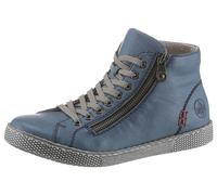 Schnürboots RIEKER, Damen, Gr. 41, blau (stahlblau), Lederimitat, unifarben, Schuhe Schnürboots, Schnürstiefelette, Casual-Boots mit Reißverschluss außen (27826320-41) stahlblau