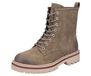 Schnürboots RIEKER, Damen, Gr. 41, braun (khaki), Lederimitat, used, Schuhe Schnürboots, Schnürstiefelette, Boots, Blockabsatz, mit Profilsohle (52630847-41) khaki