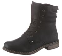 Schnürboots RIEKER, Damen, Gr. 42, schwarz, Nubuklederimitat, Schuhe Schnürboots, Stiefelette, Blockabsatz, mit dezenter Schnürung, Topseller (73435715-42) schwarz