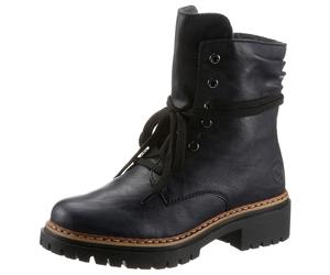 Schnürboots RIEKER, Damen, Gr. 43, blau (nachtblau), Lederimitat, Schuhe Schnürboots, Stiefelette, Profilsohle, Blockabsatz, mit lässiger Schnürung (37822768-43) nachtblau