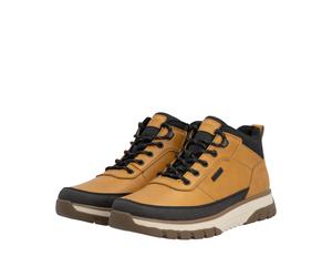 Schnürboots RIEKER, Herren, Gr. 45, schwarz (ockergelb, schwarz), Lederimitat, Textil, kontrastfarbene Details, Schuhe Schnürboots, Outdoorboots, Sneakerboots mit wasserabweisender TEX-Membran (419893