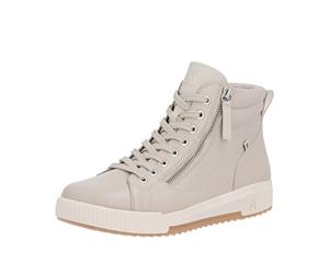 Schnürboots RIEKER SPORT, Damen, Gr. 39, beige (creme), Leder, Schuhe Schnürboots, Stiefelette, High Top Sneaker, Freizeitboots mit Reißverschluss, Topseller (39972558-39) creme