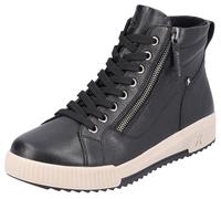 Schnürboots RIEKER SPORT, Damen, Gr. 43, schwarz, Leder, Schuhe Schnürboots, Stiefelette, High Top Sneaker, Freizeitboots mit Reißverschluss (32671105-43) schwarz