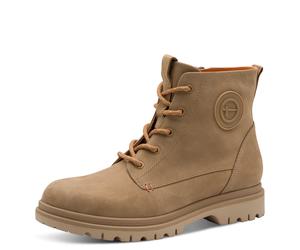 Schnürboots TAMARIS, Damen, Gr. 36, beige (camel), Nubukleder, unifarben, Schuhe Schnürboots, Blockabsatz, Schnürstiefelette mit schönem Logo-Emblem (61931941-36) camel