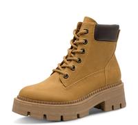 Schnürboots TAMARIS, Damen, Gr. 36, camelfarben, Lederimitat, unifarben mit Farbeinsatz, Schuhe, Blockabsatz, Schnürstiefelette mit glänzenden Strasssteinen besetzt (37686745-36) camelfarben