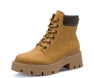 Schnürboots TAMARIS, Damen, Gr. 36, camelfarben, Lederimitat, unifarben mit Farbeinsatz, Schuhe Schnürboots, Blockabsatz, Schnürstiefelette mit glänzenden Strasssteinen besetzt (37686745-36) camelfarb