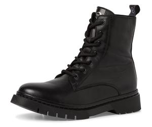 Schnürboots TAMARIS, Damen, Gr. 36, schwarz, Leder, Lederimitat, leicht glänzend, unifarben, Schuhe Schnürboots, Schnürstiefelette, Chunky Boots mit logobedruckter Anziehlasche (99422839-36) schwarz