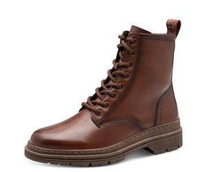 Schnürboots TAMARIS, Damen, Gr. 37, muscat, Glattleder, Lederimitat, unifarben, used, Schuhe Schnürboots, Blockabsatz, Schnürstiefelette in angesagter Used Optik (24520012-37) muscat