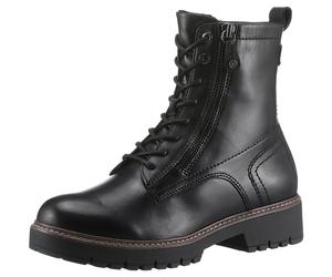 Schnürboots TAMARIS, Damen, Gr. 37, schwarz, Glattleder, Lederimitat, unifarben, Schuhe Schnürboots, Blockabsatz, Schnürstiefelette, Combat-Boots mit Kontrast-Rahmennaht (97695424-37) schwarz