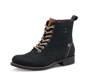 Schnürboots TAMARIS, Damen, Gr. 38, blau (navy), Leder, Textil, Schuhe Schnürboots, Blockabsatz, Schnürstiefelette, Kontrastnaht an der Ferse und Rahmen (43006005-38) navy
