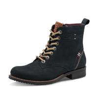 Schnürboots TAMARIS, Damen, Gr. 38, navy, Leder, Textil, Schuhe, Blockabsatz, Schnürstiefelette, Kontrastnaht an der Ferse und Rahmen (43006005-38) navy