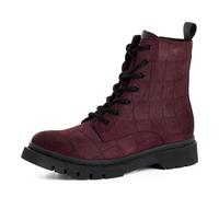 Schnürboots TAMARIS, Damen, Gr. 39, rot (bordeaux croco), Leder, Lederimitat, Reptilienprägung, Schuhe Schnürboots, Schnürstiefelette, Chunky Boots mit logobedruckter Anziehlasche (58979808-39) bordea