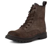 Schnürboots TAMARIS, Damen, Gr. 40, braun (mokka croco), Veloursleder, Reptilienprägung, Schuhe Schnürboots, Schnürstiefelette, Chunky Boots mit logobedruckter Anziehlasche (44419459-40) mokka croco
