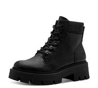 Schnürboots TAMARIS, Damen, Gr. 40, schwarz, Lederimitat, Textil, Glitzer, unifarben, Schuhe Schnürboots, Blockabsatz, Schnürstiefelette mit glänzenden Strasssteinen besetzt (12927441-40) schwarz