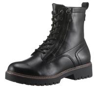 Schnürboots TAMARIS, Damen, Gr. 41, schwarz, Glattleder, Lederimitat, unifarben, Schuhe Schnürboots, Blockabsatz, Schnürstiefelette, Combat-Boots mit Kontrast-Rahmennaht (97695424-41) schwarz