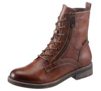 Schnürboots TAMARIS "SHAE", Damen, Gr. 38, braun (cognac), Lederimitat, Schuhe Schnürboots, Blockabsatz, Schnürboots Stiefelette mit Zierreißverschluss (55155064-38) cognac