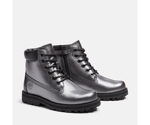 Schnürboots TIMBERLAND "COURMA KID - MID LACE BOOT", Mädchen, Gr. 38, Synthetik, silber (silber full grain), Leder, Schuhe Schnürboots, Winterstiefel, Schnürstiefel, Winterschuhe, Topseller (68488510-