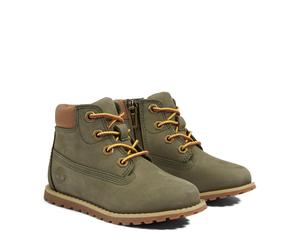Schnürboots TIMBERLAND "POKEY PINE MID LACE UP WITH ZIP BOOT", Mädchen, Gr. 23, grün (leaf grün), Leder, Synthetik, Schuhe Schnürboots, Winterstiefel, Schnürstiefel, Winterschuhe (43537438-23) leaf gr