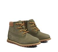 Schnürboots TIMBERLAND "POKEY PINE MID LACE UP WITH ZIP BOOT", Mädchen, Gr. 25, grün (leaf grün), Leder, Synthetik, Schuhe Schnürboots, Winterstiefel, Schnürstiefel, Winterschuhe (43537438-25) leaf gr