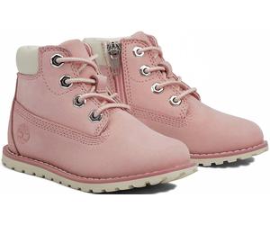 Schnürboots TIMBERLAND "POKEY PINE MID LACE UP WITH ZIP BOOT", Mädchen, Gr. 29, rosa, Leder, Synthetik, Schuhe Schnürboots, Winterstiefel, Schnürstiefel, Winterschuhe (85430066-29) rosa