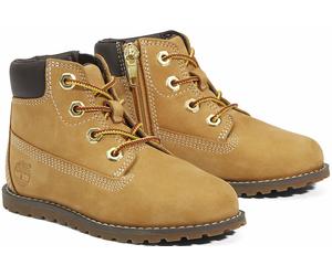 Schnürboots TIMBERLAND "POKEY PINE MID LACE UP WITH ZIP BOOT", Mädchen, Gr. 30, gelb (wheat), Leder, Synthetik, Schuhe Schnürboots, Winterstiefel, Schnürstiefel, Winterschuhe (44023153-30) wheat