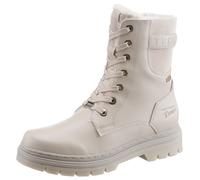 Schnürboots TOM TAILOR, Damen, Gr. 42, beige, Elastischer Einsatz, Lederimitat, Schuhe Schnürboots, Winterstiefel mit Logoprägung an der Ferse (43465922-42) beige