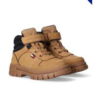 Schnürboots TOMMY HILFIGER, Mädchen, Gr. 29, camel, schwarz, Textil, Velourslederimitat, Schuhe Schnürboots, Casual-Boots, Herbstboots mit praktischem Klettverschluss (11298852-29) camel, schwarz
