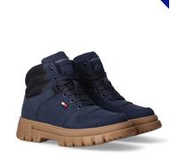 Schnürboots TOMMY HILFIGER, Mädchen, Gr. 37, blau (blau, schwarz), Lederimitat, Textil, Schuhe Schnürboots, Herbstboots, Outdoorboots mit weich gepolstertem Schaftrand (79430033-37) blau, schwarz