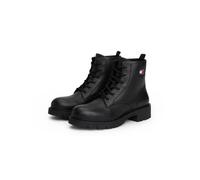 Schnürboots TOMMY JEANS "TJW LACE UP LEATHER BOOT", Damen, Gr. 38, schwarz, Glattleder, Schuhe Schnürboots, Blockabsatz, Schnürstiefelette mit Logoflag an der Seite (23282341-38) schwarz