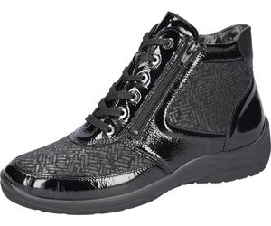 Schnürboots WALDLÄUFER "HESNA-Soft", Damen, Gr. 6,5, Warmfutter, schwarz, Lackleder, Nappaleder, Textil, Schuhe Schnürboots, Bequemschuh, High Top Sneaker in Komfortweite H (=sehr weit) (32235638-6,5)
