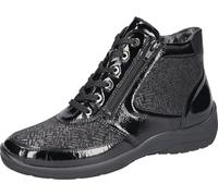 Schnürboots WALDLÄUFER "HESNA-Soft", Damen, Gr. 8,5 (42,5), schwarz, Lackleder, Nappaleder, Textil, Schuhe Schnürboots, Bequemschuh, High Top Sneaker in Komfortweite H (=sehr weit) (32235638-8,5) schw