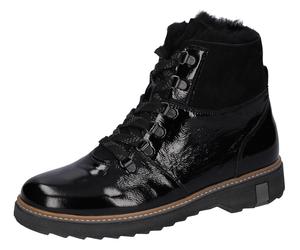Schnürboots WALDLÄUFER "Hitomi", Damen, Gr. 7 (40,5), schwarz, Lackleder, Lammfell, Schuhe Schnürboots, in Lack-Optik, H-Weite (96600324-7) schwarz