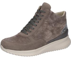 Schnürboots WALDLÄUFER "K-JANKA", Damen, Gr. 7,5 (41), taupe, grau, Nappaleder, Nubukleder, Textil, Veloursleder, Glitzer, Schuhe Schnürboots, Schnürstiefelette, Bequemschuh, Glitter an der Ferse, K-W