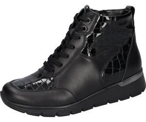 Schnürboots WALDLÄUFER "K-RAMONA", Damen, Gr. 6 (39), schwarz, Lackleder, Nappaleder, Reptilienprägung, Schuhe Schnürboots, Stiefelette, Bequemschuh mit Innenreißverschluss, K-Weite (29982516-6) schwa