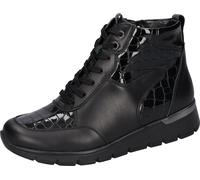Schnürboots WALDLÄUFER "K-RAMONA", Damen, Gr. 8 (42), schwarz, Lackleder, Nappaleder, Reptilienprägung, Schuhe Schnürboots, Stiefelette, Bequemschuh mit Innenreißverschluss, K-Weite (29982516-8) schwa