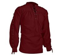 Schnürhemd Herren Pirat - Piratenhemd Für Herren Weiß Baumwolle - Rüschenhemd Herren Weiß Barock - Hemd Mittelalter Mit Schnürung Stehkragen Renaissance Viktorian Viking V Ausschnitt Kostüm S-5XL