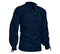 Schnürhemd Herren Pirat - Piratenhemd Für Herren Weiß Baumwolle - Rüschenhemd Herren Weiß Barock - Hemd Mittelalter Mit Schnürung Stehkragen Renaissance Viktorian Viking V Ausschnitt Kostüm S-5XL