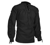 Schnürhemd Herren Pirat - Piratenhemd Für Herren Weiß Baumwolle - Rüschenhemd Herren Weiß Barock - Hemd Mittelalter Mit Schnürung Stehkragen Renaissance Viktorian Viking V Ausschnitt Kostüm S-5XL