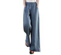 Schnürhose Für Damen Aus Baumwolle Und Leinen, Einfarbige Hose Mit Weitem Bein Und Hoher Taille, Wide Leg Pants Women Elegante Schicke, , Sommerhose Lockere Lässige, Günstig Leinenhose Leicht Luftig