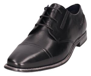 Schnürschuh BUGATTI, Herren, Gr. 41, schwarz, Leder, Schuhe Schnürschuh, Blockabsatz, Abendschuh, Festtagsschuh mit Stretcheinsätzen (26499705-41) schwarz