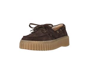 Schnürschuh CLARKS "Torhill Boat", Damen, Gr. 40, dunkelbraun, schwarz, Leder, Schuhe Schnürschuh, mit gerippter Laufsohle (89556200-40) dunkelbraun, schwarz