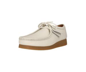 Schnürschuh CLARKS "Wallabee EVO", Damen, Gr. 42, weiß, Leder, Schuhe Schnürschuh, mit Kieselkrepp-Effekt (56344940-42) weiß